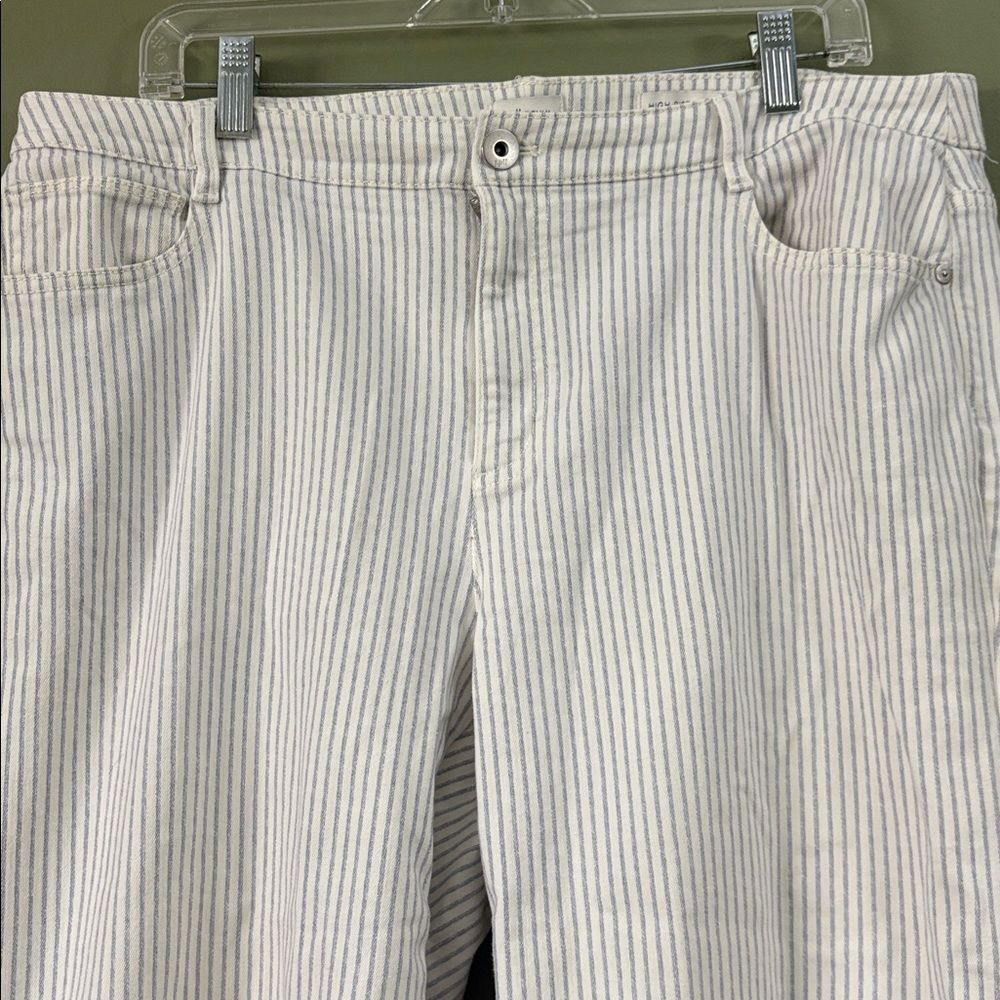 J. Jill Denim High Rise Full Leg Crops Distressed Raw Hem Striped Sz 18 - Picture 3 of 8